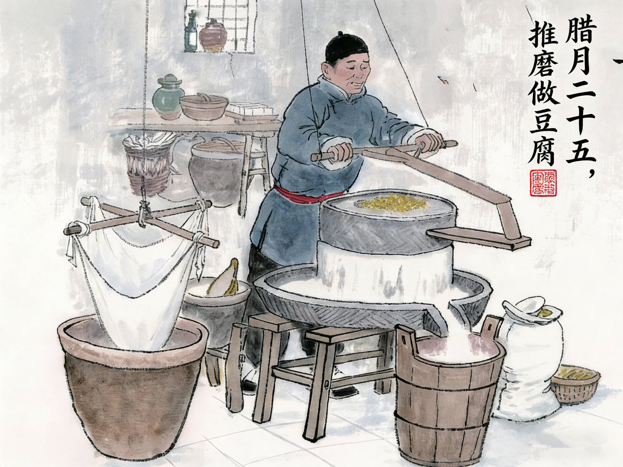 原創臘月二十五，推磨做豆腐，豆腐的5種吃法收藏好，春節囤上福氣