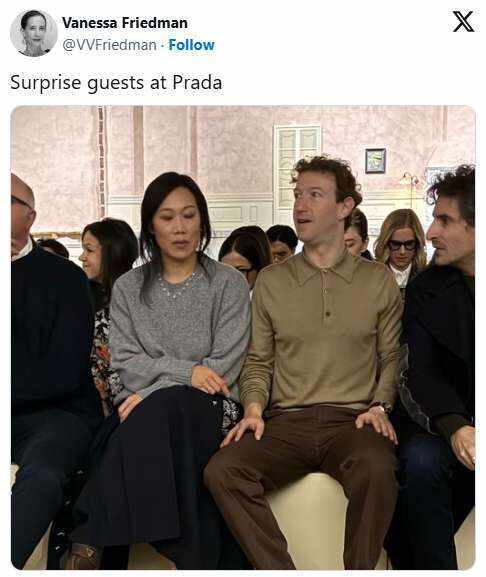 普拉達版Meta眼鏡要來？扎克伯格現身時裝週引猜想