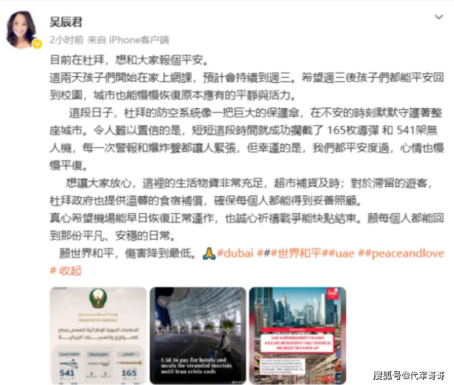 原創47歲吳辰君近況曝光！嫁給內地富商帶兒子移民迪拜，親歷戰火嚇到想哭